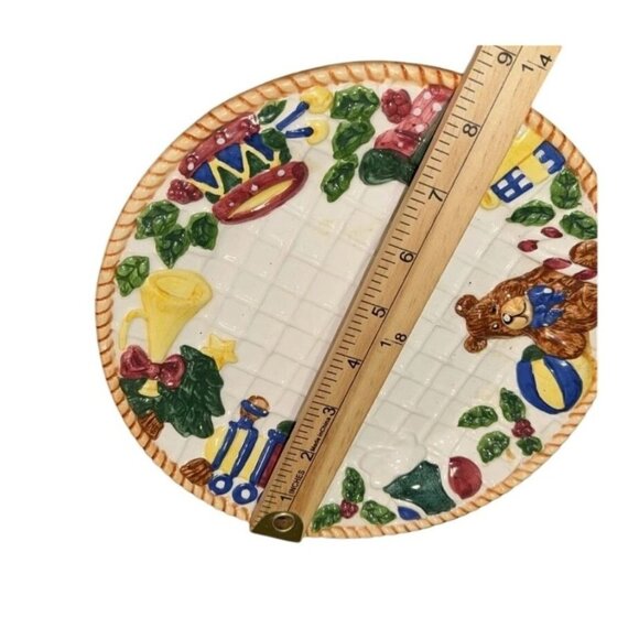 Vintage Ceramic Christmas Plate With Toy & Bear Design - Picture 4 of 4